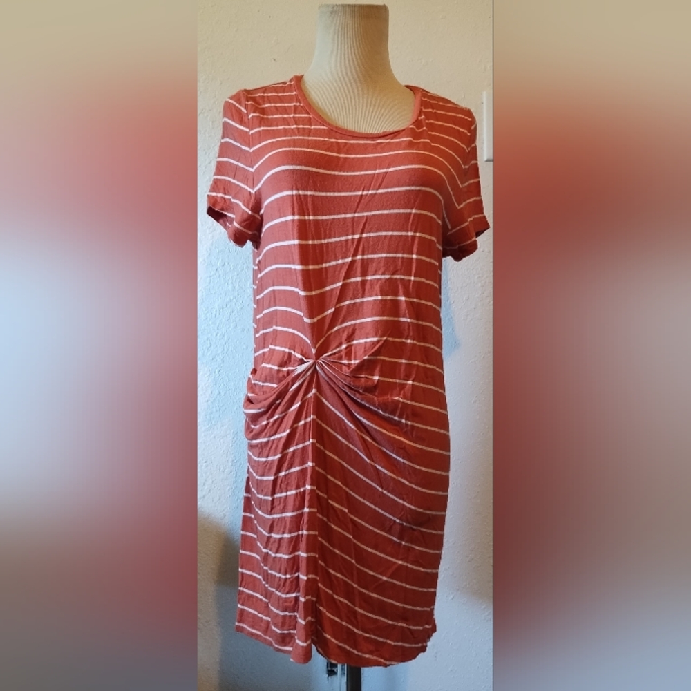 Deletta salmon off white striped dress